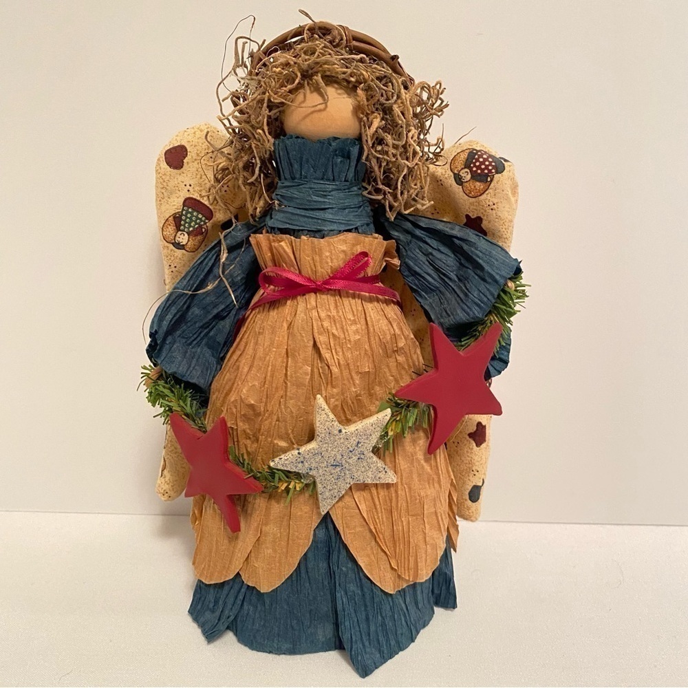 Corn Husk Americana Rustic Angel Holding Star Garland Vintage